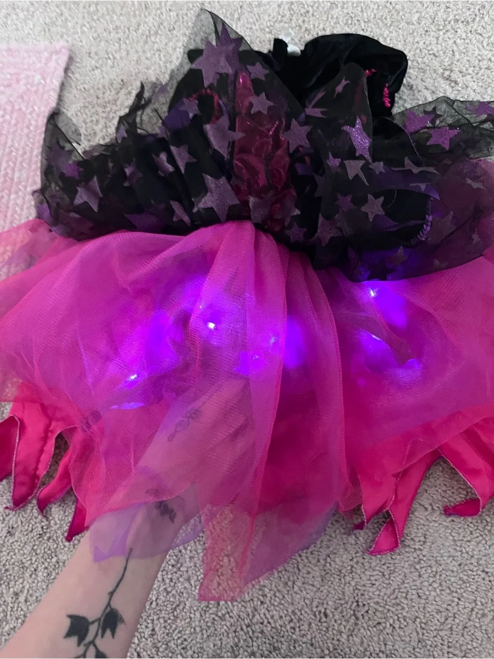 Light up Black and Pink Star Tulle Witch Costume Dress